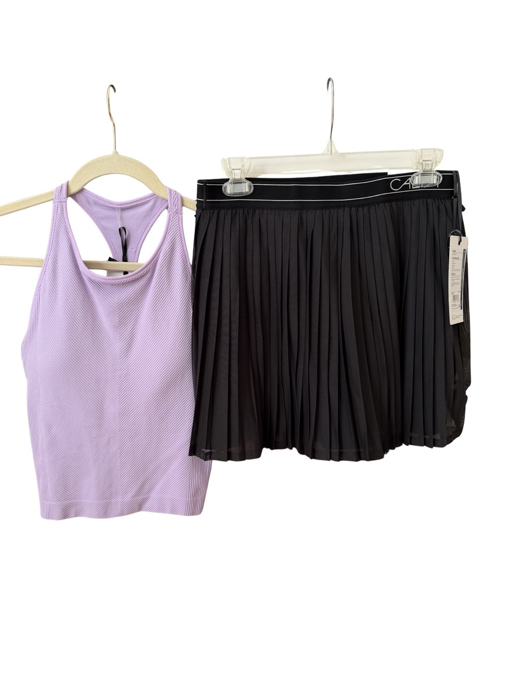 CALIA by Carrie Underwood Light Purple Racerback Tank with Black Pleated SKORT